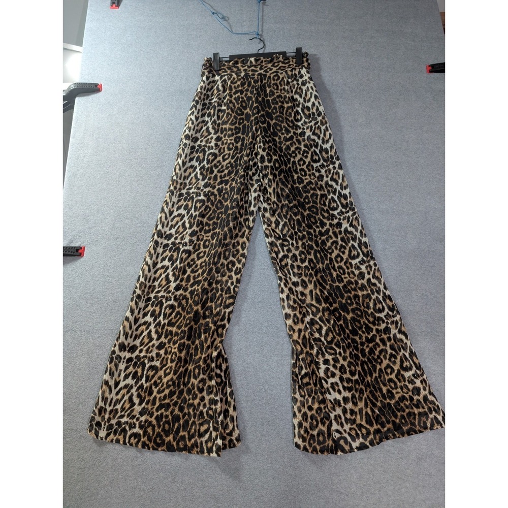 SBETRO Leopard Print Sheer Wide Leg Pants Size S High Rise NWT Short Lining